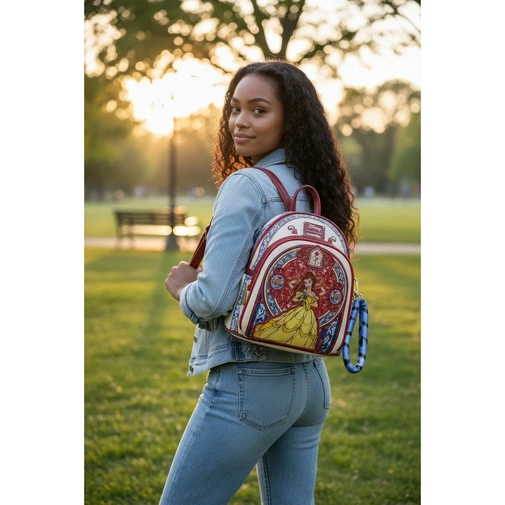 Loungefly Disney Beauty and the Beast Belle Stained Glass Mini Backpack NWT